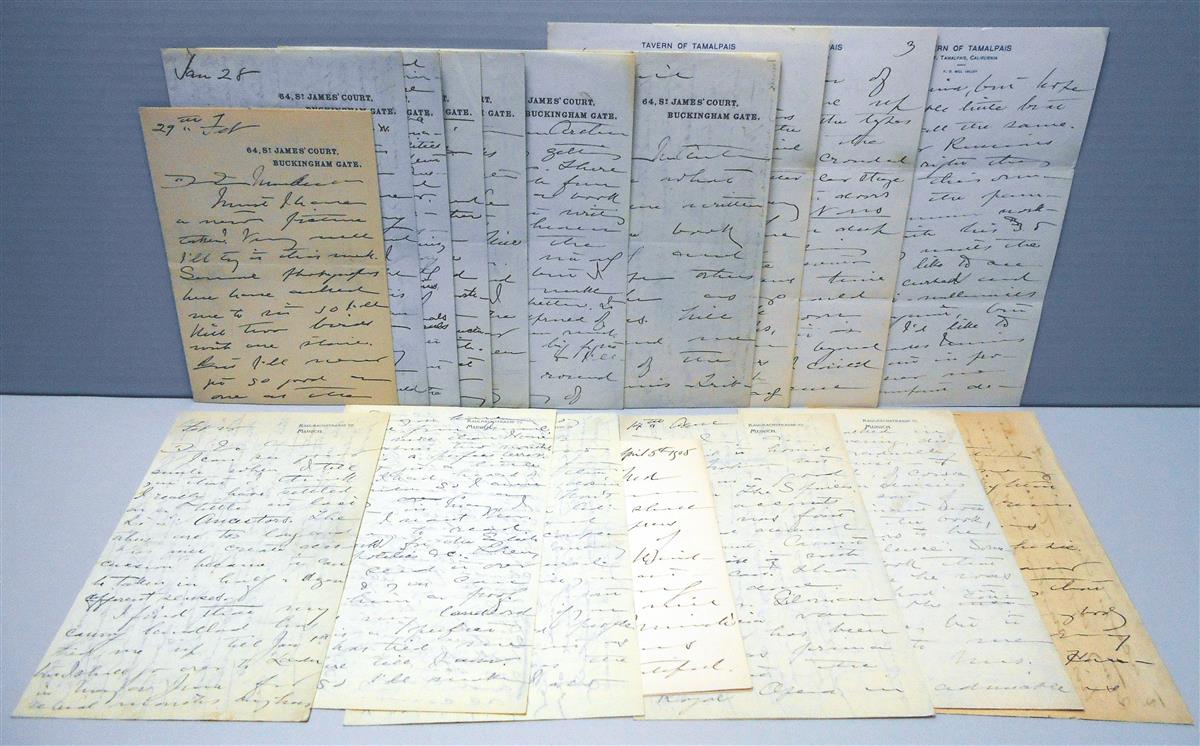 ATHERTON, GERTRUDE. Small archive of 13 Autograph Letters Signed, in full or G.A., to Bookman Editor James MacArthur (Dear Mr. MacAr